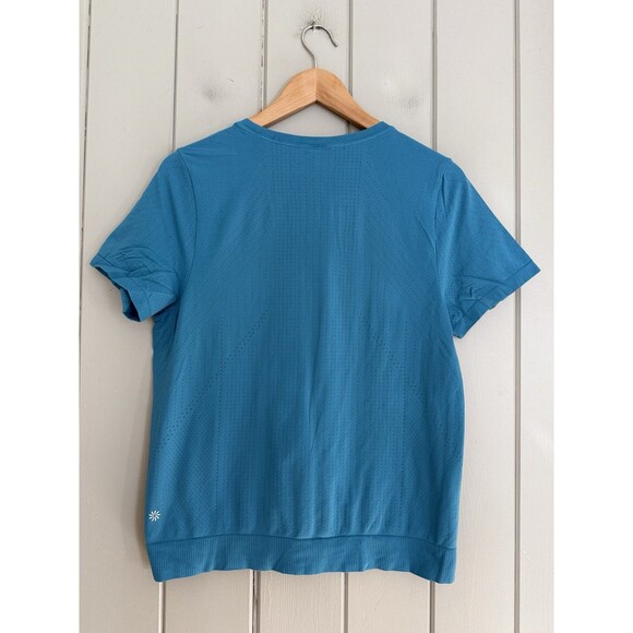Athleta In Motion Seamless Perforated Tee Top L Large Pacific Blue Short Sleeves - Picture 5 of 6